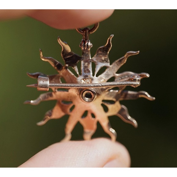 Antique 10k Solid Yellow Gold Natural Seed Pearl Old Mine Cut Diamond Pendant - Picture 6 of 7